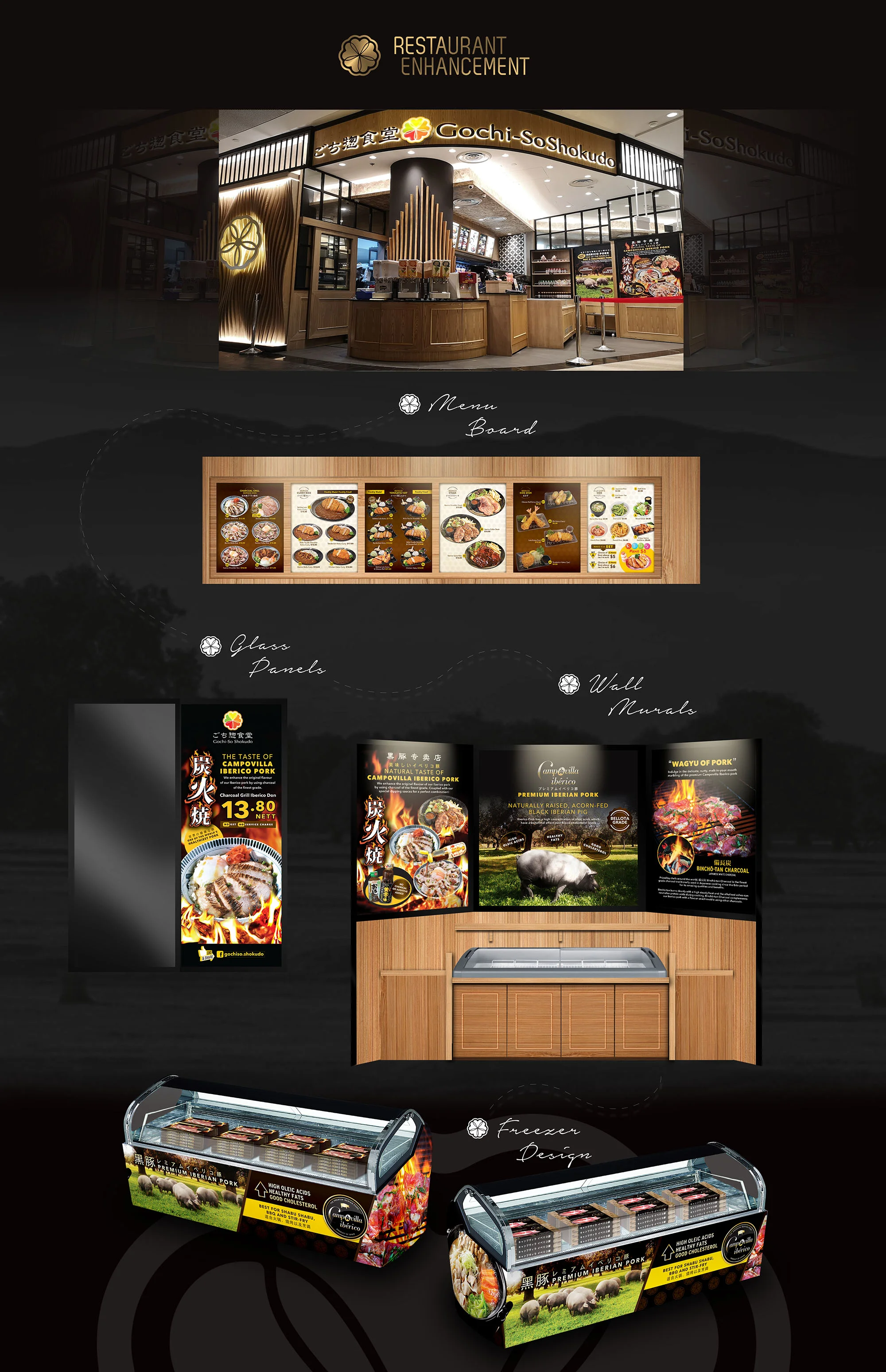 Gochiso Shokudo Shop Front, Menu Board, Freezer and Large Format Posters