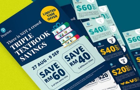nudge graphic design Singapore - portfolio: Pearson Flyers and Cut-out Coupon