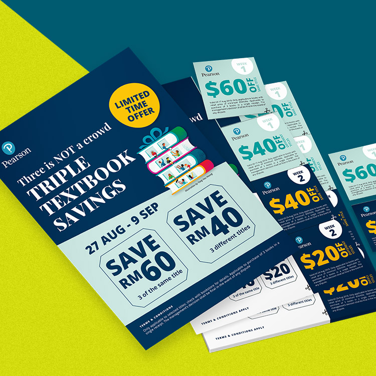 nudge graphic design Singapore - portfolio: Pearson Flyers and Cut-out Coupon
