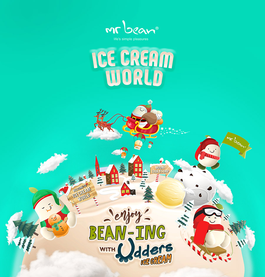 nudge graphic design Singapore - portfolio: Mr Bean X Udders Christmas Ice Cream World