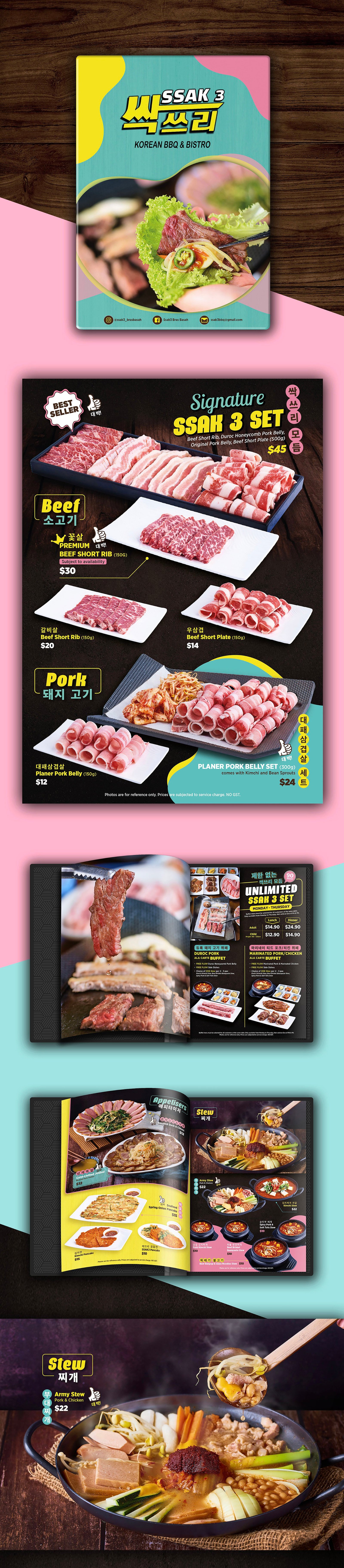 ssak3 korean bbq menu design and food photography by nudge design studio