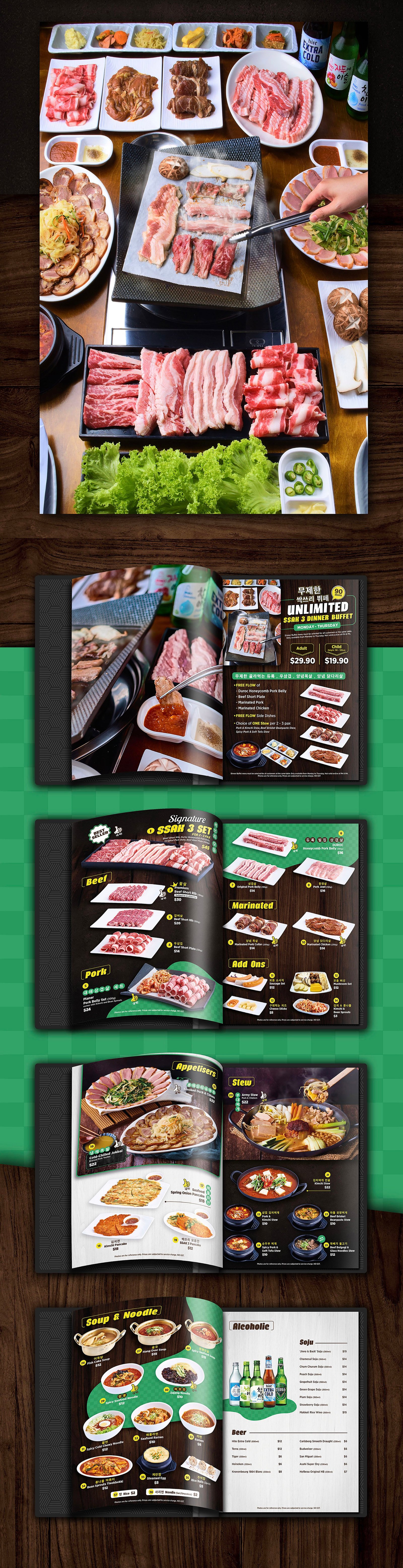 ssak3 korean bbq menu design and food photography by nudge design studio